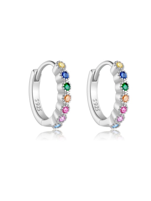 Platinum Rainbow [Ear Ring] 925 Sterling Silver Cubic Zirconia Geometric Dainty Stud Earring